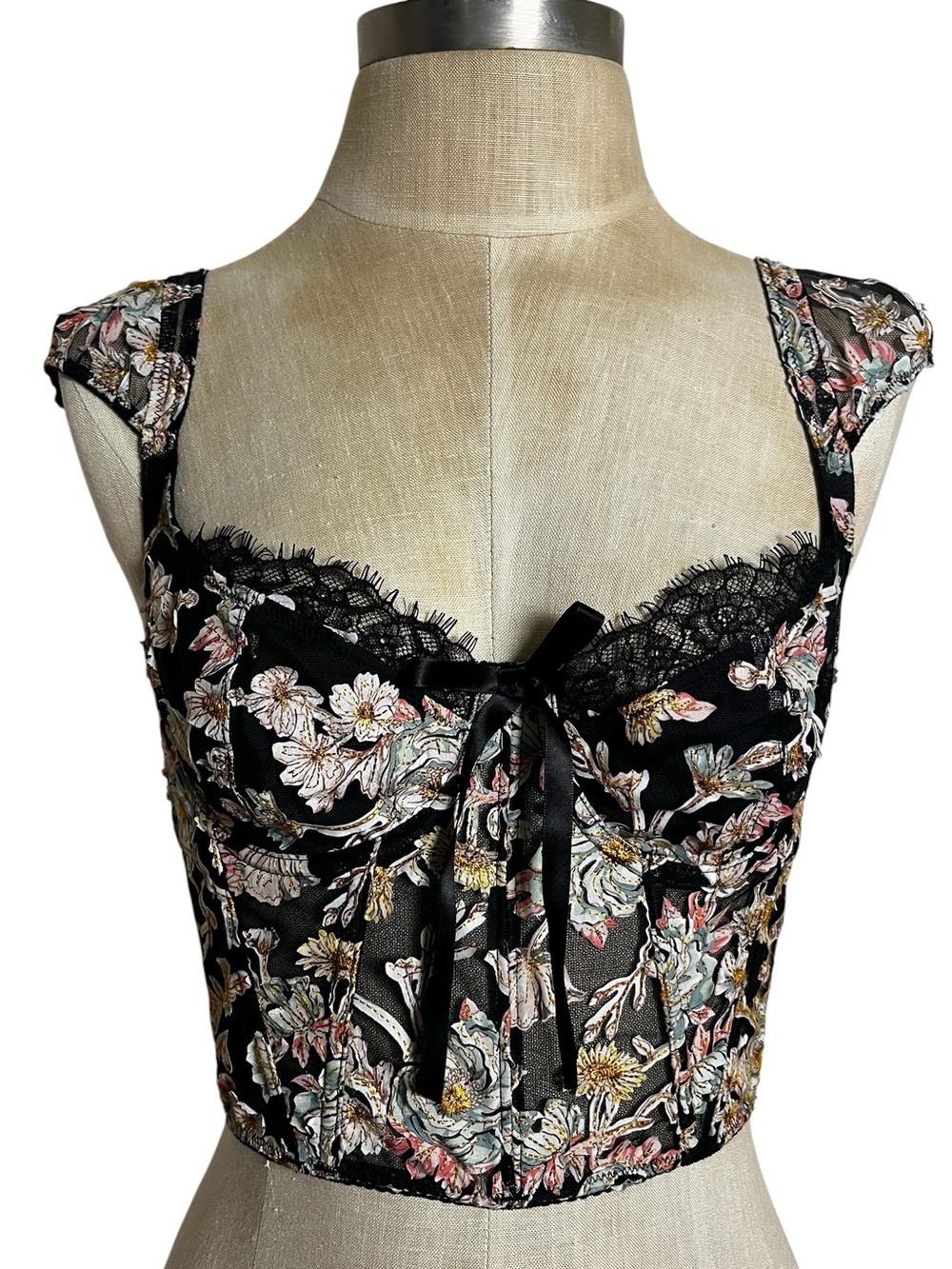 Victoria’s Secret Dream Angels Unlined Corset Top Floral Embroidered Black 34 C - Picture 3 of 10